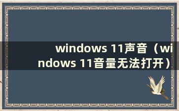 windows 11声音（windows 11音量无法打开）